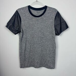 CARBON | Gray Tee Black Faux Leather Short Sleeves Men’s Size Medium